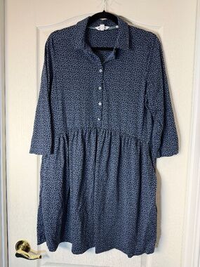 White Stuff Blue Heart Print Shirt Dress US 10 Organic Cotton Modal Casual Midi